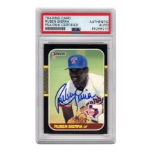 Schwartz Sports Memorabilia SIECAR103 Ruben Sierra Signed Texas Rangers 1987 Donruss Rookie Baseball Trading Card No.346 - PSA Encapsulated