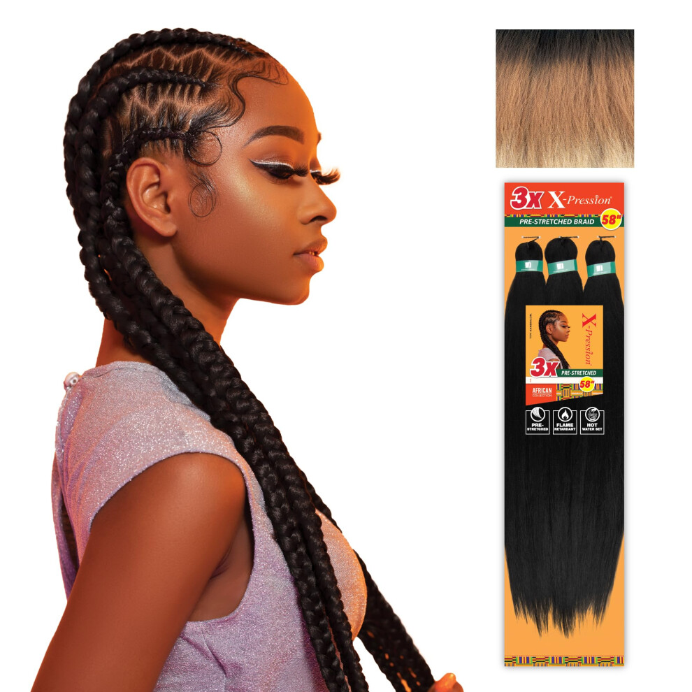 Sensationnel X-Pression Vorgestrecktes Flechthaar ? 3X Zopf 58 Zoll, Komplett Aus Kanekalon, Flammhemmendes Synthetisches Geflecht F?R Box Braids Und-image