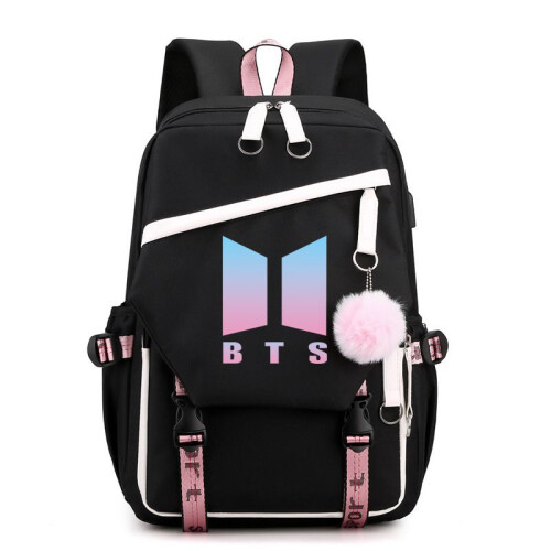 (BlackWhite)Bts große Kapazität USB-Lade-Rucksack Freizeitreise-Schulrucksack Unisex