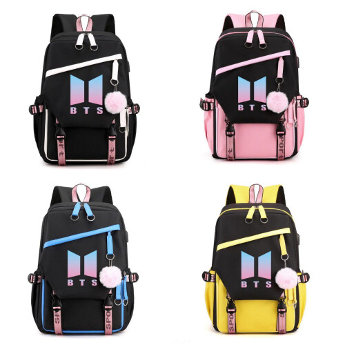 (BlackWhite)Bts große Kapazität USB-Lade-Rucksack Freizeitreise-Schulrucksack Unisex 2