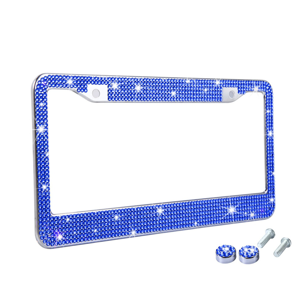 Tzarrot Women's Blue Bling License Plate Frame For Diamond Rhinestone License Plate Frame Bling Car Accessories For Girls, Bedazzled Sparkly