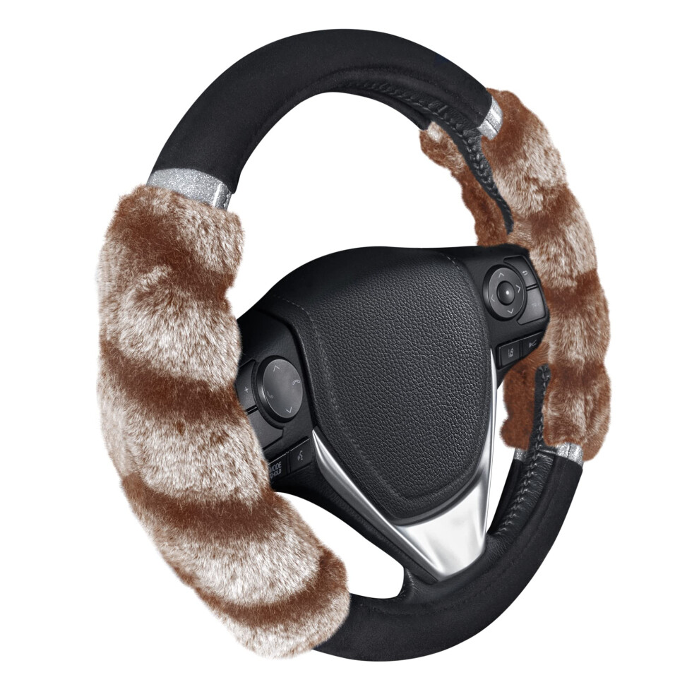 Bdk Bear Fur Steering Wheel Cover, Plush Faux Fur Fuzzy Steering Cover For Car Truck Van Suv, Standard Size Fits Wheels 14.5 - 15 In Diameter, Two To 826942155222