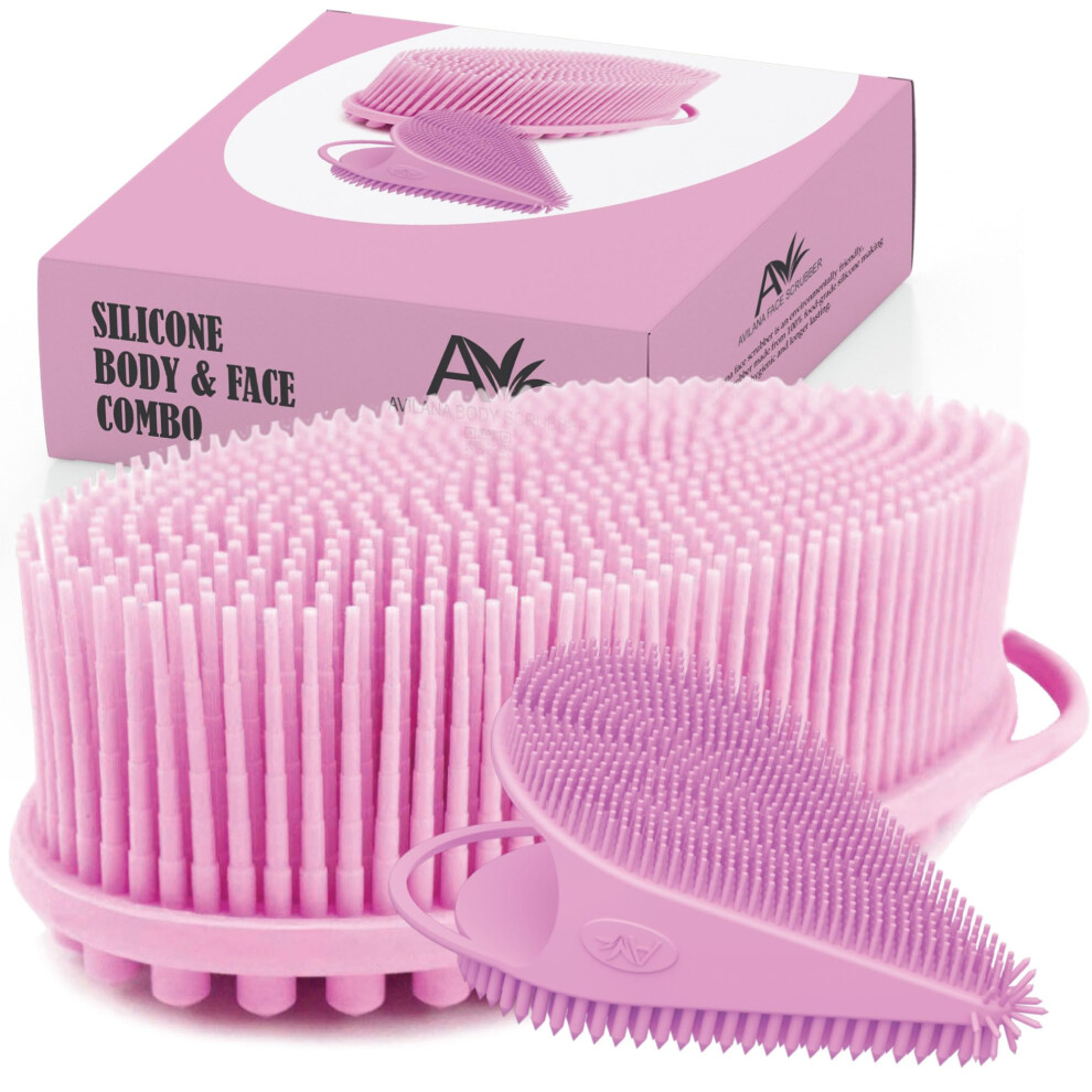 Avilana Silicone Body Scrubber And Silicone Face Scrubber Combo- Shower Loofah Sponge Alternative And Silicone Face Scrubber For Gentle Exfoliation An