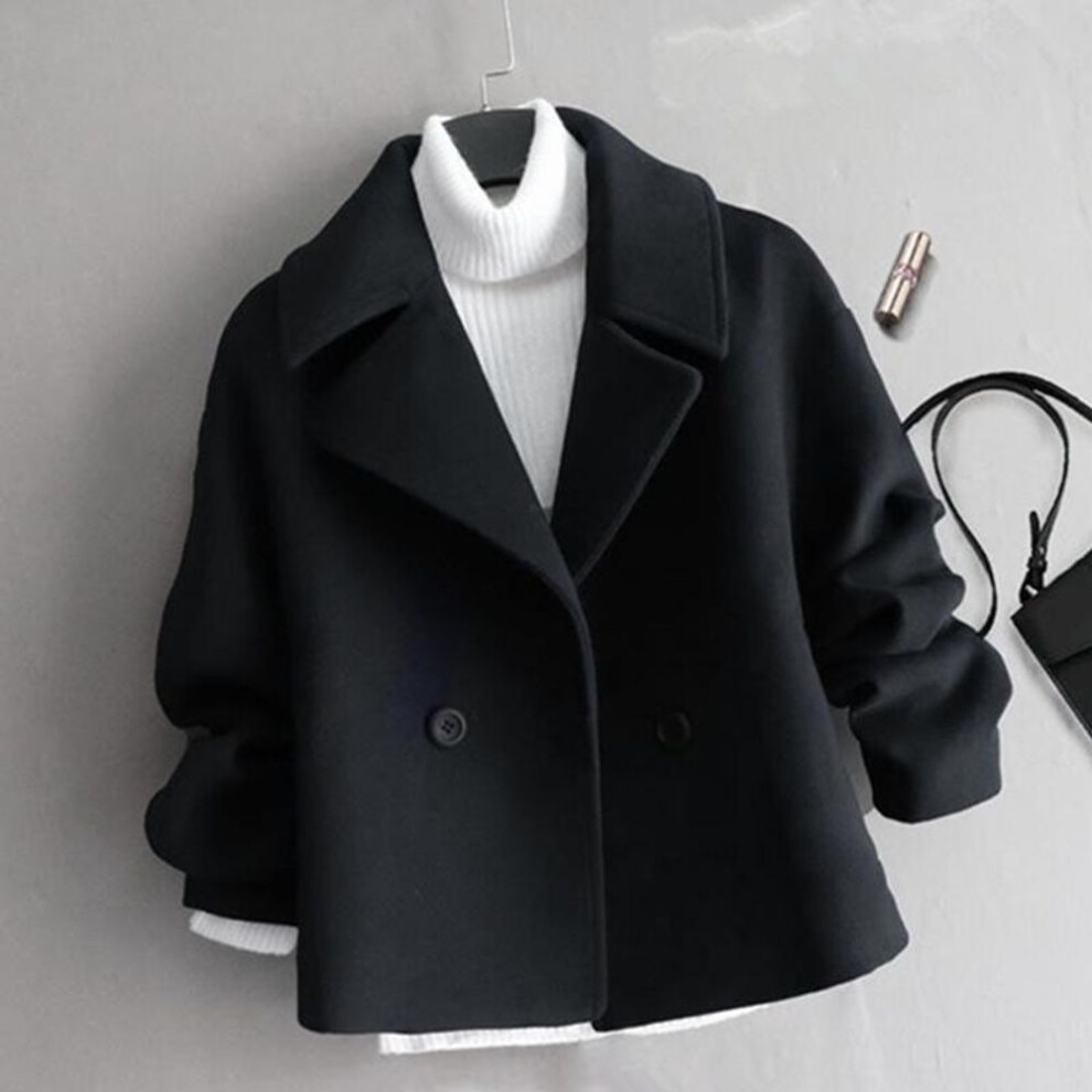(black, 2XL) Women's Short Wool Coat with Lining: Korean-Style Winter Fashion, One-Button Design