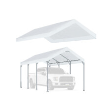 Rutile 12'x20' Carport Canopy ONLY Tent Garage Replacement Top Tarp Car Shelter Cover w/Ball Bungees Beige (Only Top Cover Frame is not Included)