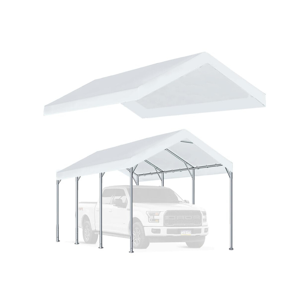 Rutile 12'x20' Auvent d'auto SEULEMENT Tente Garage Remplacement Bâche Supérieure Abri de Voiture Couverture avec Boules Élastiques Beige (Seul l