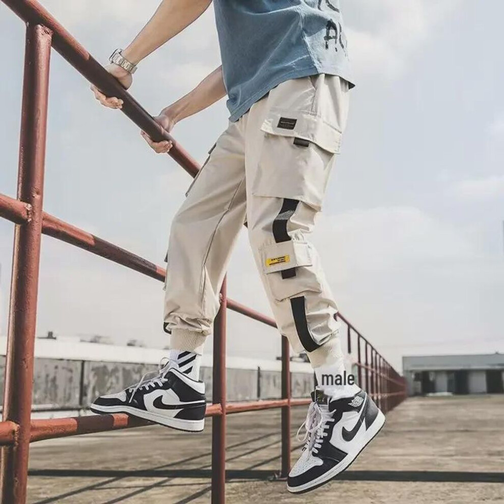 (khaki, XXL) "2024 Men's Loose-Fit Multi-Pocket Overalls: Spring/Summer Casual Trousers
