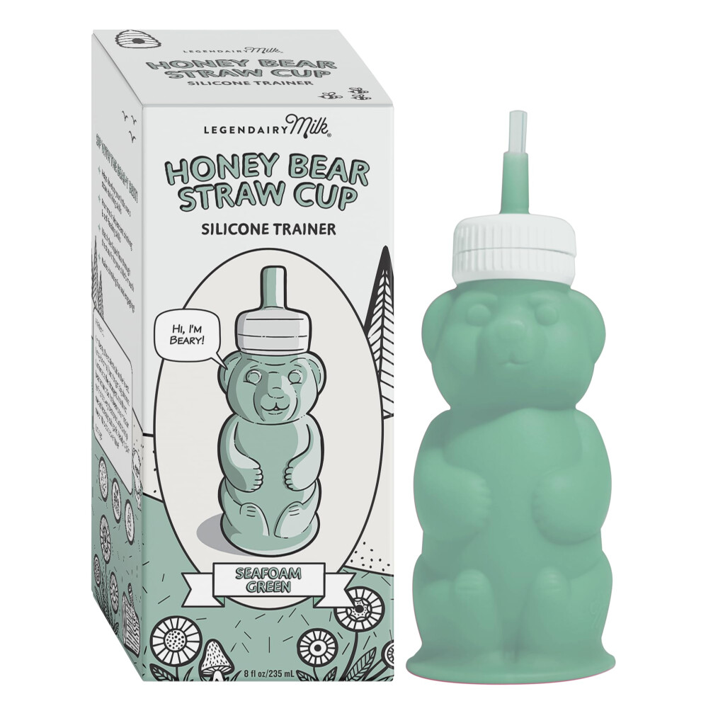 Legendairy Milk Honey Bear Straw Cup Silicone for Babies Green  8 oz. Dishwasher Safe Baby Straw Cup  Food Grade Silicone  Honeybear Sippy Cup for Age