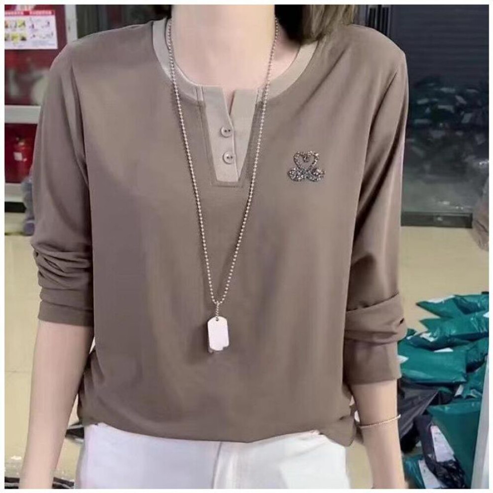 (khaki, XL) "women's Long-sleeve Thin Rhinestone Swan Top - Elegant Summer Style