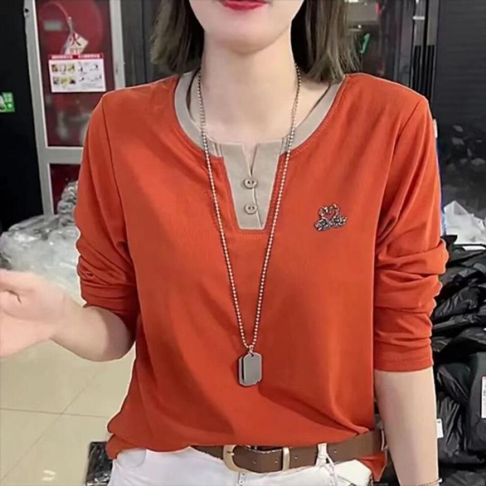 (orange, L) "women's Long-sleeve Thin Rhinestone Swan Top - Elegant Summer Style