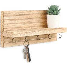 Lwenki Decorative Keyder pour mur avec etagere etagere avec des crochets maintient des vestes et des verres de murse en bois robustes avec du mat
