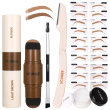 UCANBE 25PCS Kit de estncil de carimbo de sobrancelha com pomada de carimbo de sobrancelha de duas cores 20 Estnceis de sobrancelha reutilizve