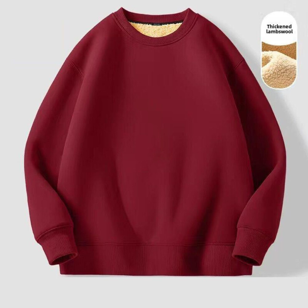 (wine red, 5XL (180-200 jin)) Men's & Women's Thick Fleece Sweater - Lamb Fleece, Warm, Round Neck - Perfect for Autumn & Winter