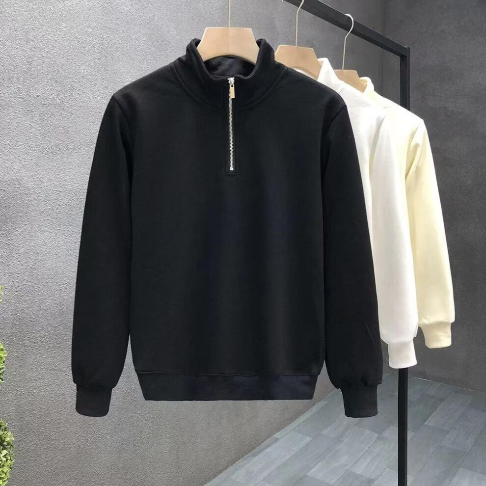 (black, 2XL) Teen Boys' Trendy Solid Color Half-Zip Sweatshirt with Stand Collar for Autumn/Winter