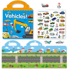 Reusable Sticker Books for Kids Travel Removable Toddler Vehicle Sticker Books for 3 4 5 Year Old Girls Boys Birthday Gifts Educational Lea