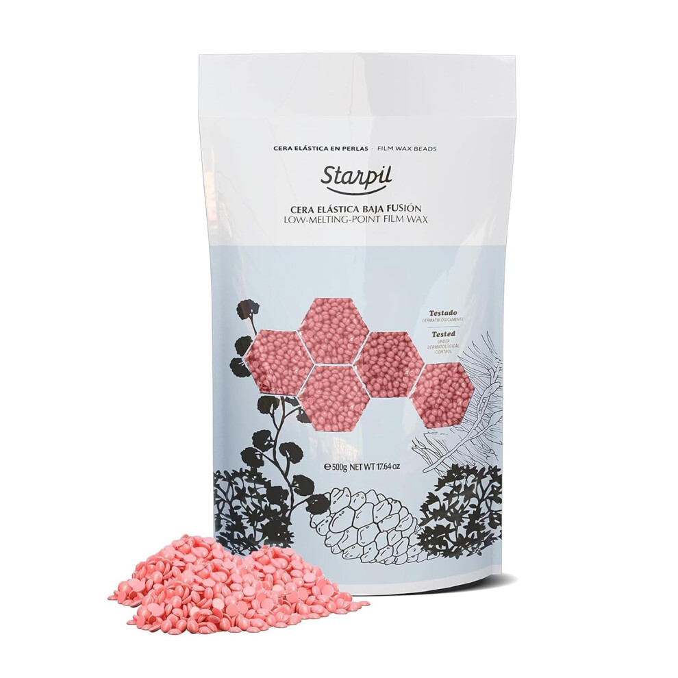 Starpil 500g / 1.1 lb Pink Hard Wax Beads for Painless Hair Removal - Stripless Polymer Blend Low Temperature Wax for Face, Bikini, Brazilian, Legs, U