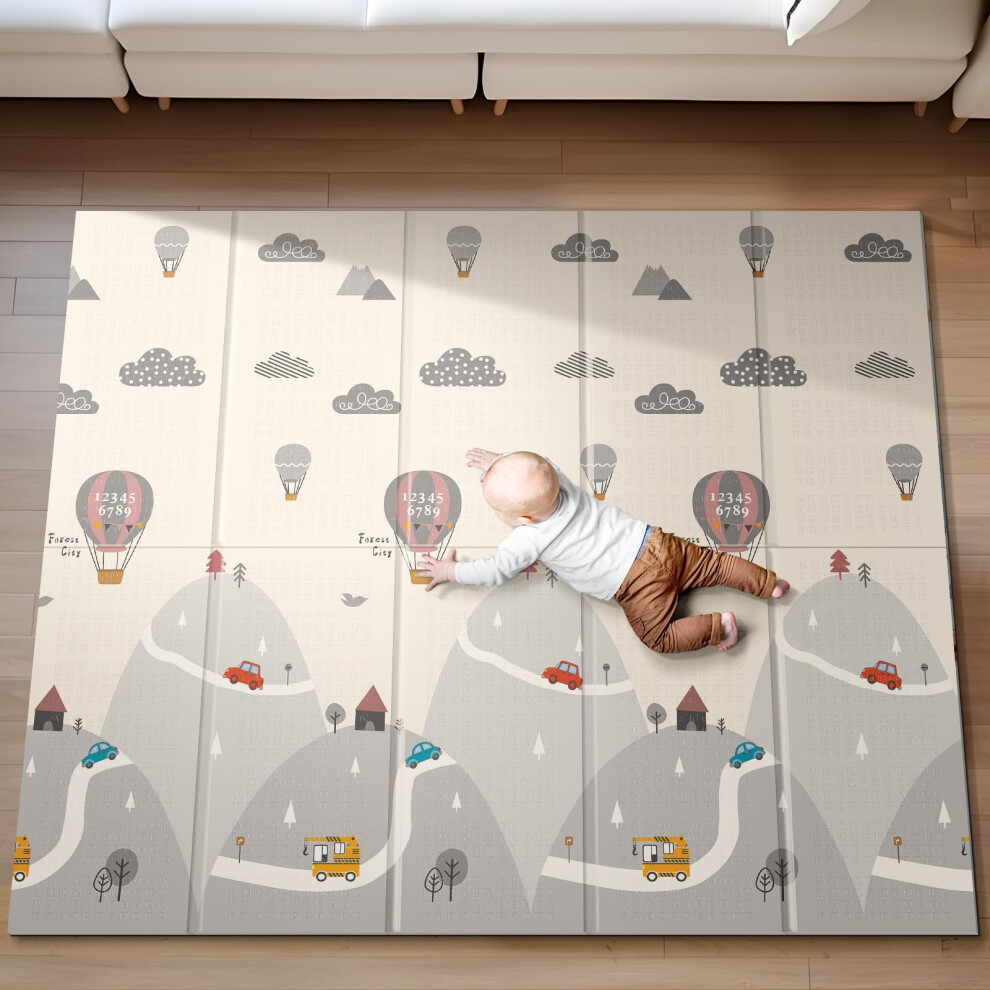 Tapis de jeu pour bébé UANLAUO 71 x 59 pouces Tapis de jeu pliable pour le sol Tapis de jeu réversible pour nourrissons Tout-petits Enfants Jouer