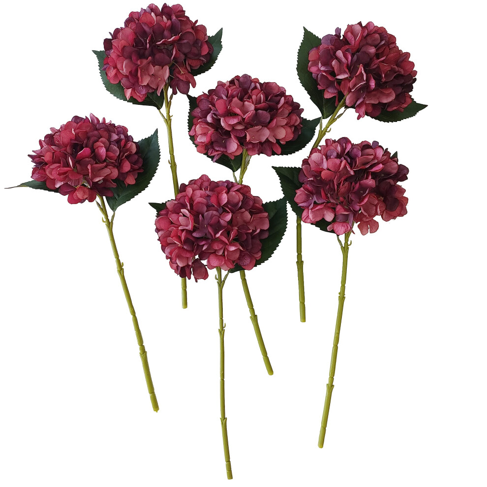 Lot De 6 Hortensias Artificiels Rouges Artifiplant, Fausses Fleurs D'hortensia, Fleurs D'hortensia Artificielles Avec Tiges, Fausses Fleurs D'hor-image