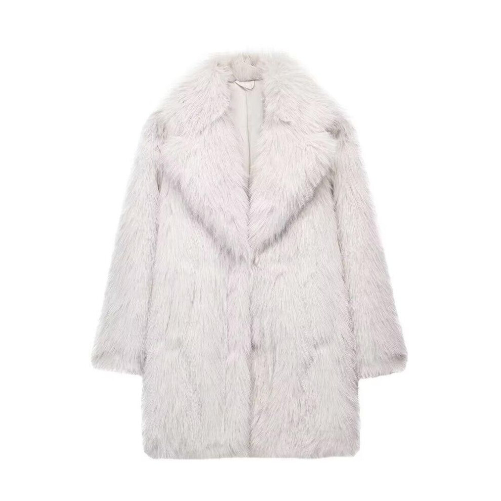 (off-white, Extra Small) Women's European & American Style Faux Fur Mink Coat - Medium/long