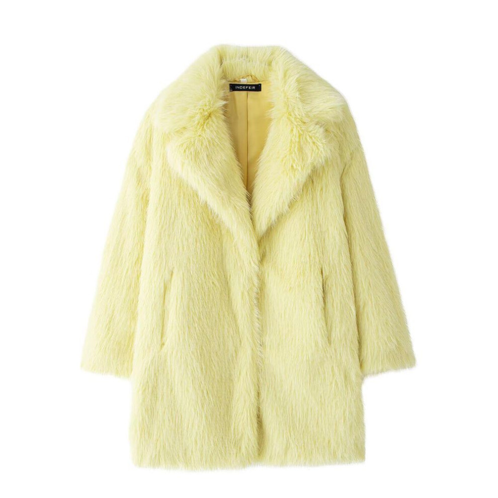 (yellow, Extra Small) Women's European & American Style Faux Fur Mink Coat - Medium/long
