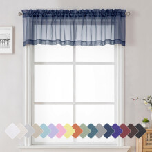 Coucluche de fenetre bleu marine du lecloud 14 pouces de long 2 pcs voile solide bleu rideaux transparents a double tige poches salon chambre de