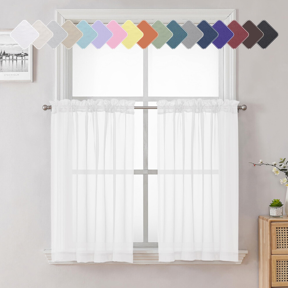 Lecloud 36 Inch Witte Transparante Gordijnen Met 2 Lagen, 2 Stuks Met Dubbele Stangzakken, Luchtig En Ademend, Half Klein Gordijn Voor Slaapkamer-image