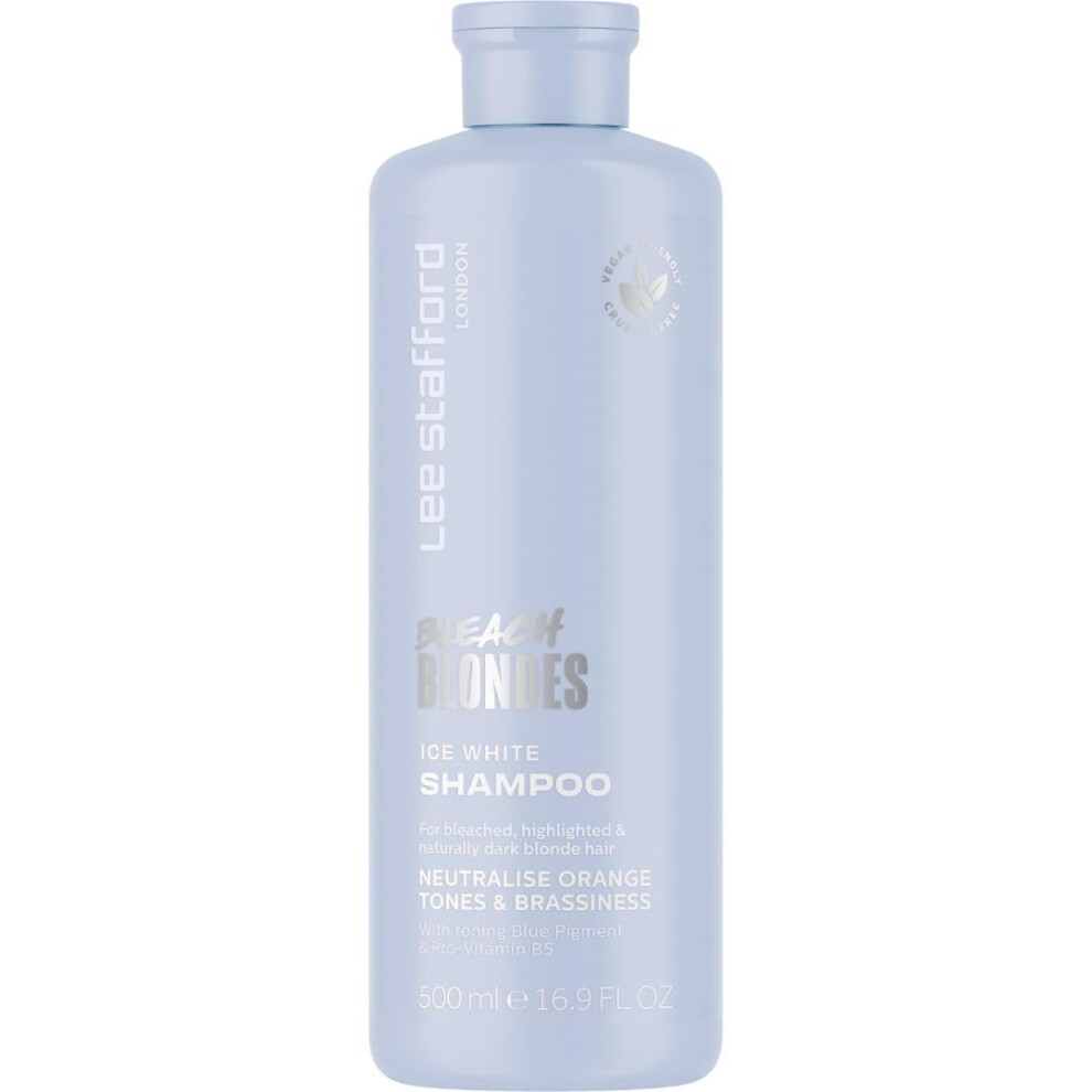 Lee Stafford Blue Toning Shampoo | Bleach Blonde Ice White Collection - Corrects Brassy & Orange Tones  Great for HIghlighted  Cool Hair  16.9 Fl Oz