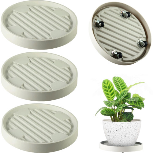 Plant Caddy met 4 wielen, 30 cm ronde houten plantenstandaard, rollende plantenpot, trolley met metalen afsluitbare wielen voor grote plantenpot, bloempot, terras