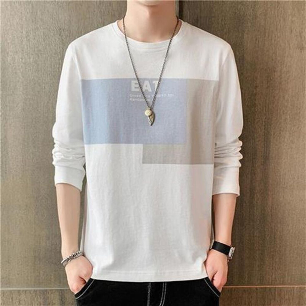 (white, 2XL) Men's 2021 Korean-Style Long-Sleeve Cotton T-Shirt for Summer & Autumn