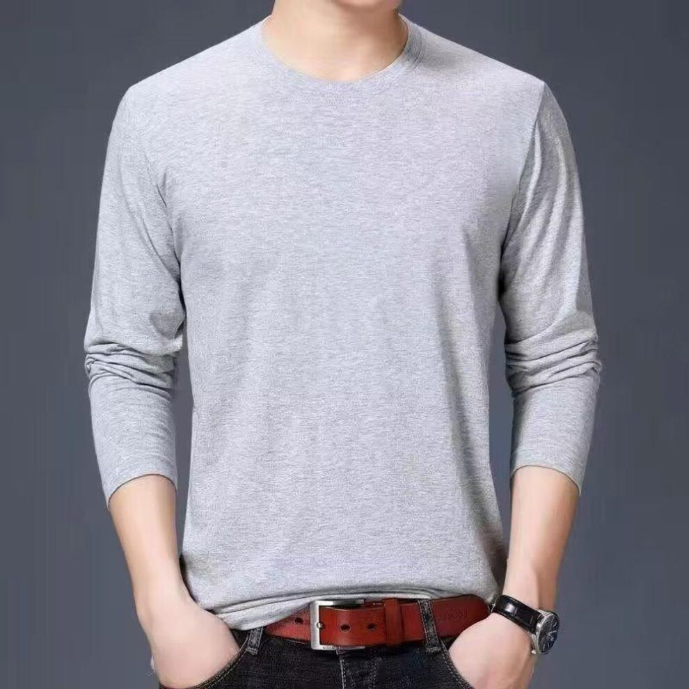 (gray, 5XL) Men's Slim Fit Solid Color Long Sleeve Round Neck T-Shirt - Autumn Korean Style