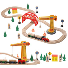SainSmart Jr. Wooden Train Set for Toddler  41pcs Wood Train Track w/Crane Fits Brio  Thomas  Melissa and Doug  Kids Wood Toy Train for Kids Ages 3+