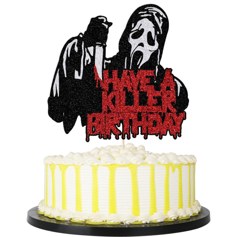 Palasasa Ayez Un Tueur D'anniversaire Glitter Cake Topper Pour L'horreur Classique Halloween Sanglant Th Me F Te D'anniversaire D Corations De G-image
