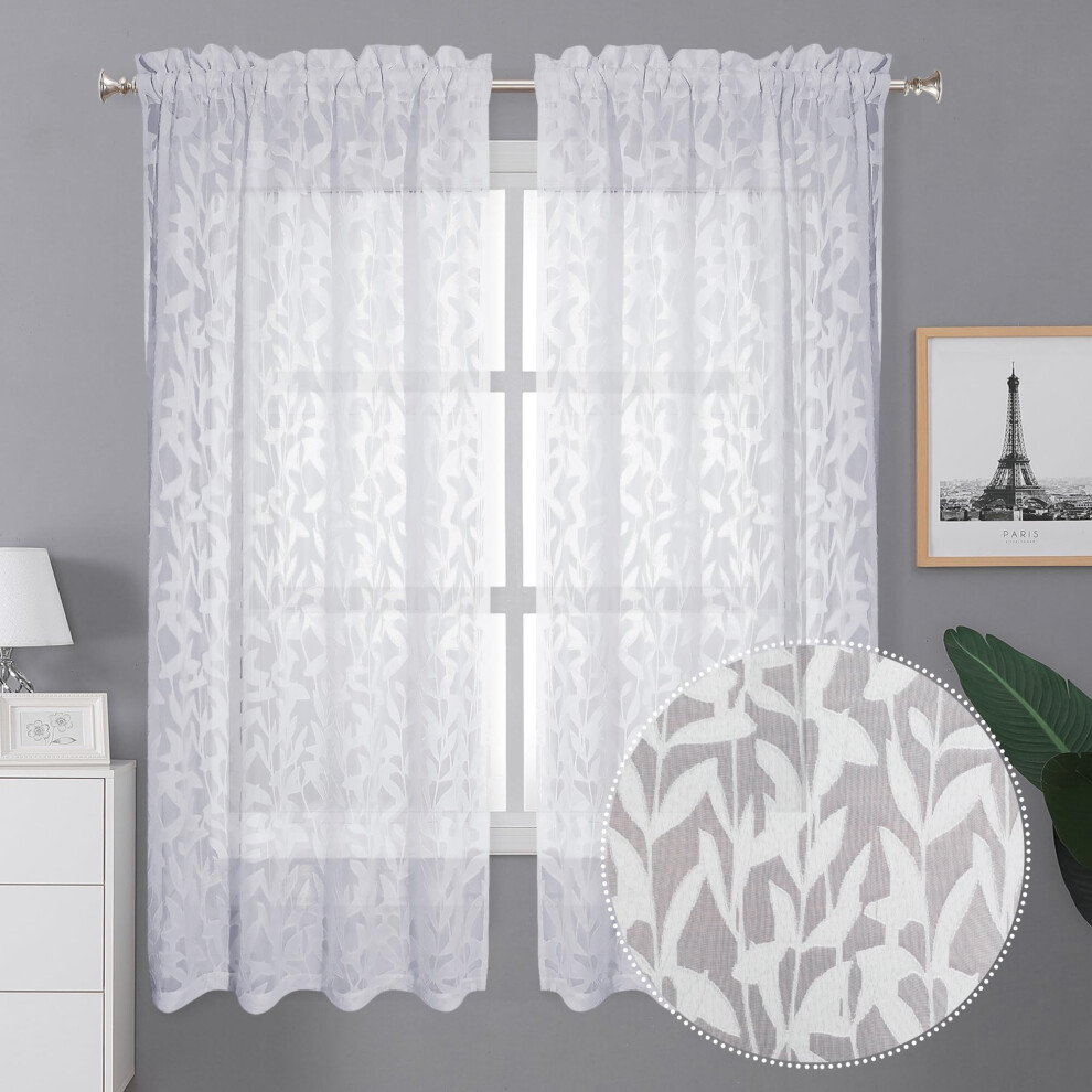 Lecloud Leia 2-Delige Transparante Witte Gordijnen, Lengte 159 Cm, Voor Keuken, Privacybescherming, Slaapkamergordijnen En -Vitrages, Roedezakken-image