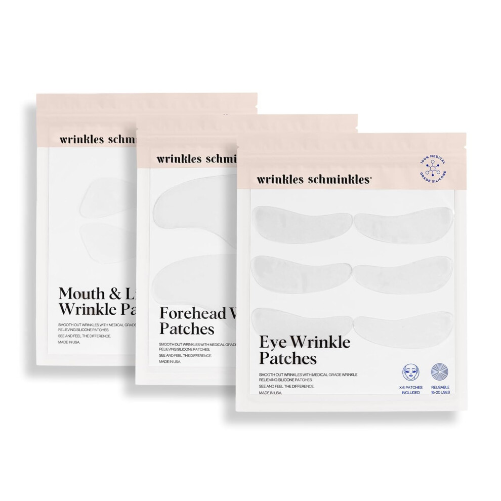 Wrinkles Schminkles Facial Smoothing Set | Mouth & Lip 2-Pack | Eye Wrinkle Patches 3-Pairs | Forehead Wrinkle Patches 2-Pack | Reusable Hypoallergeni