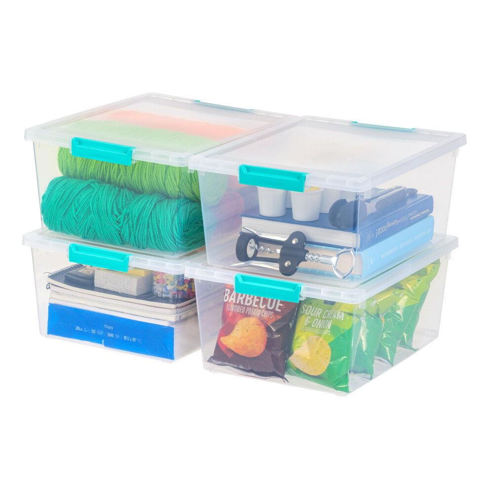 IRIS USA 12 Qt. Plastic Storage Bins Containers with Lids 4 Pack Sensory Bin Craft Storage Craft Organizers and Storage Organizing Container for