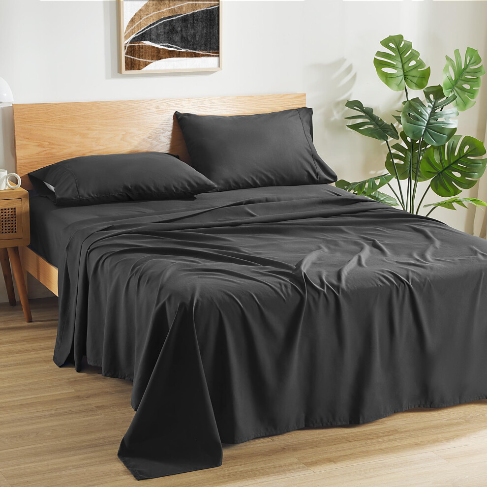 Draps Queen Size SLEEP ZONE Noir - Draps super doux pour lit Queen Size Ensemble de draps Queen Size de luxe 4 pi   ces Ensemble de draps de lit en