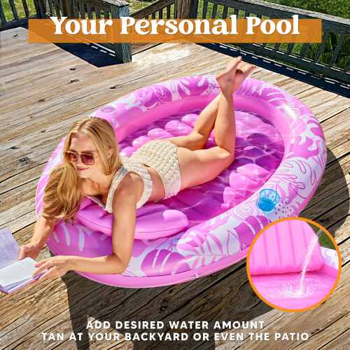 Sloosh Inflatable Tanning Pool Float Lounger, 70" x 50" Oval Floatie for Adults 2