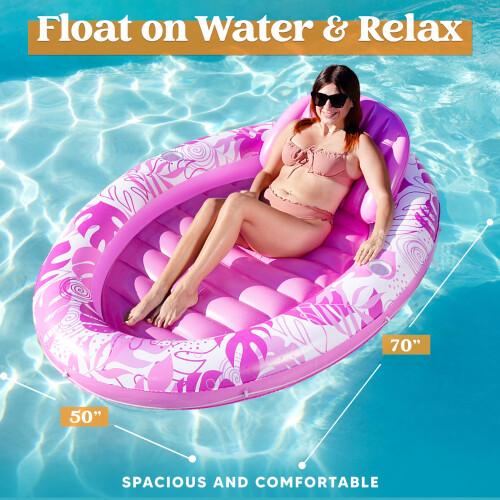 Sloosh Inflatable Tanning Pool Float Lounger, 70" x 50" Oval Floatie for Adults 1