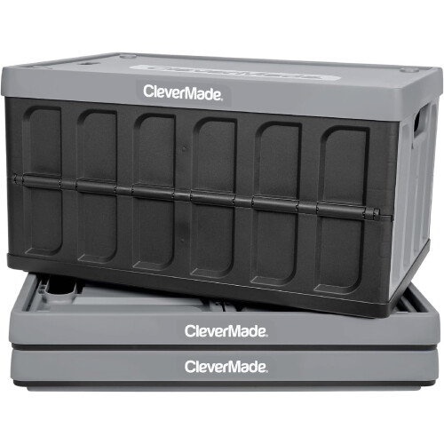 CleverMade Collapsible Storage Bin (With Lid) Stone 3PK 46L (12 Gal ...