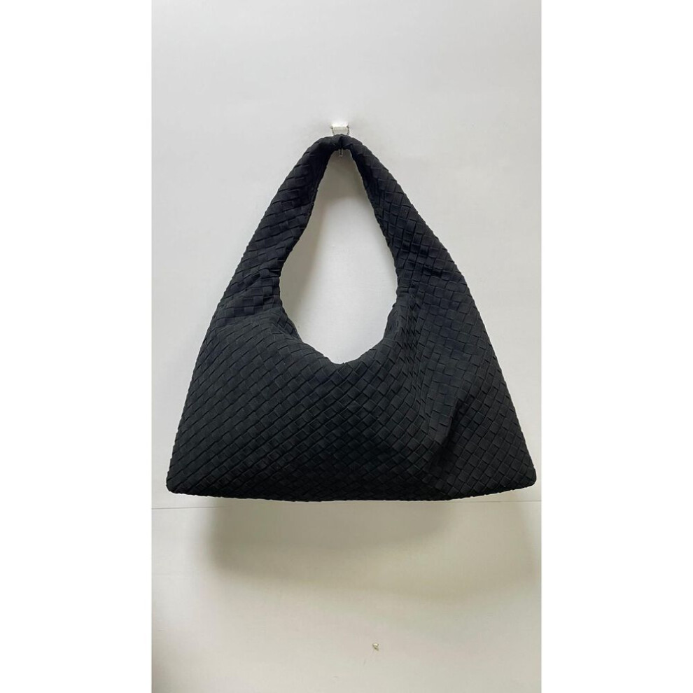 (black, 54x14x26cm) "2024 Frosted Woven Large Capacity Shoulder Bag, Versatile Solid Color Handheld Tote