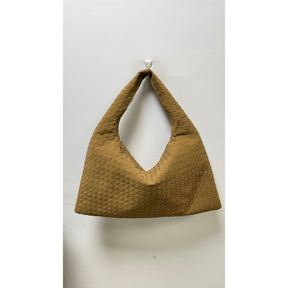 (olive green, 54x14x26cm) "2024 Frosted Woven Large Capacity Shoulder Bag, Versatile Solid Color Handheld Tote