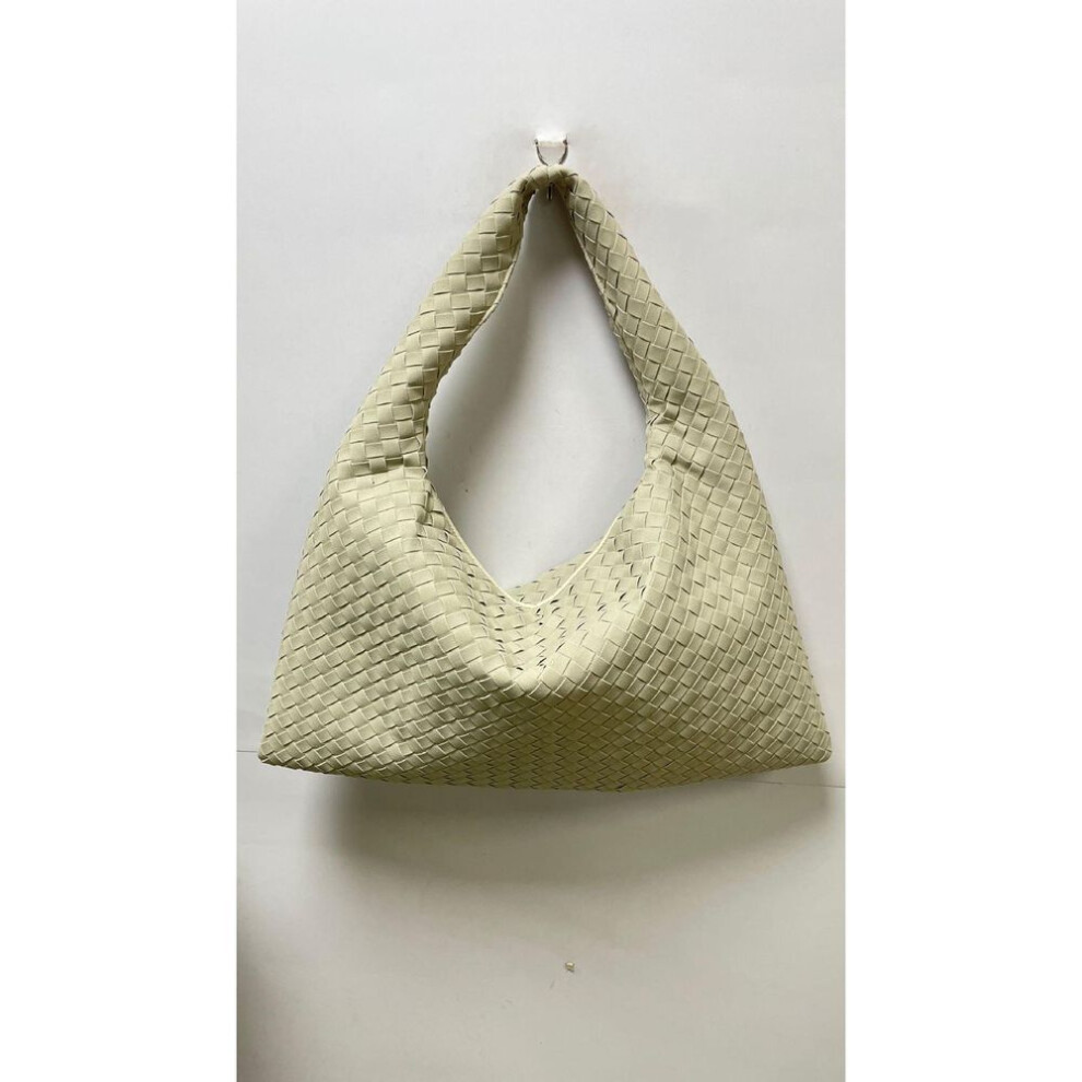 (off-white, 54x14x26cm) "2024 Frosted Woven Large Capacity Shoulder Bag, Versatile Solid Color Handheld Tote