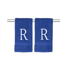 Serviette a main monogrammee blanche et bleu marine - Monogramme de la serviette de luxe brodee decorative monogramme pour le spa de la salle d'e