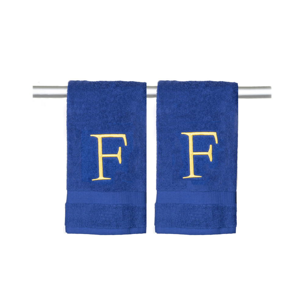 Marineblaues Handtuch Mit Monogramm Furs Badezimmer Dekoratives, Besticktes Luxushandtuch In Hotelqualitat Fur Das Gaste-Wc-Spa Gots-Bio-Zert-image