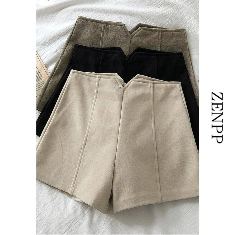 (apricot, 2XL) "women's High-waisted Woolen A-line Shorts: Autumn/winter 2023 Korean Slim Fit Casual Outdoor Wear