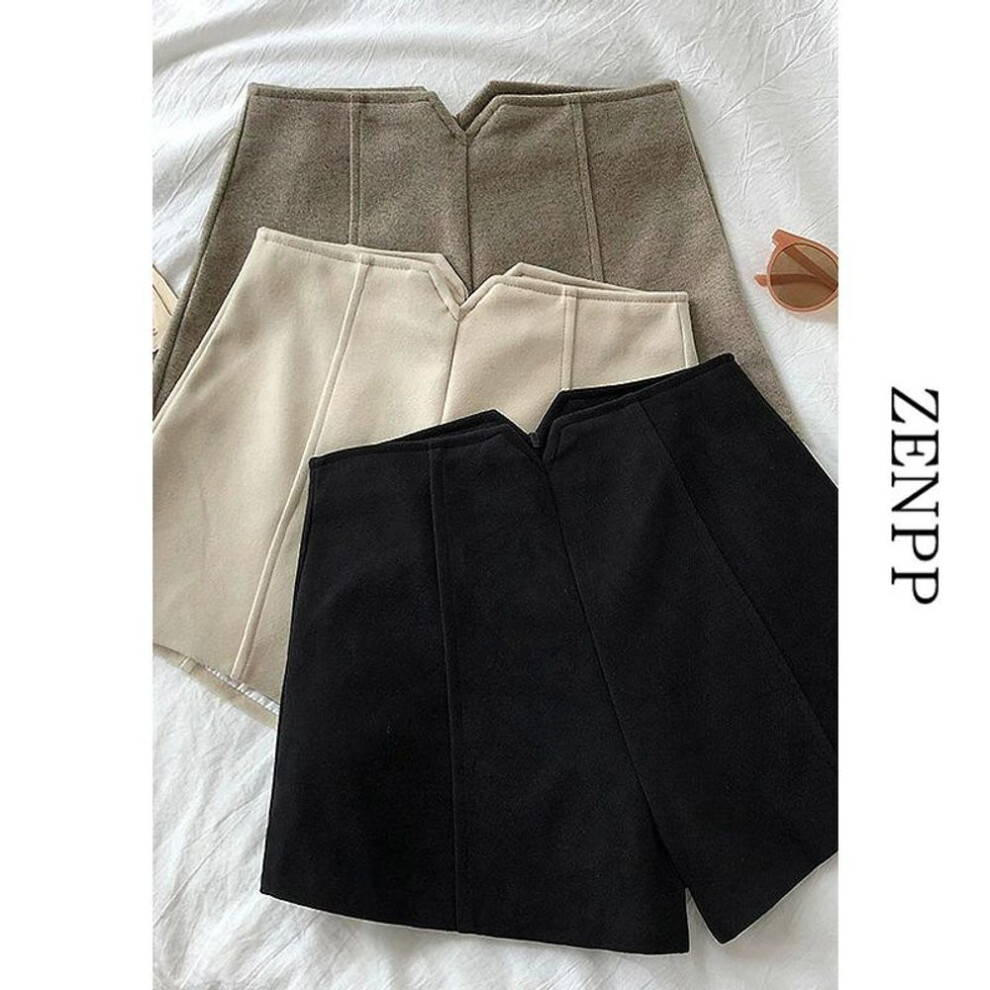 (black, 5XL) "women's High-waisted Woolen A-line Shorts: Autumn/winter 2023 Korean Slim Fit Casual Outdoor Wear
