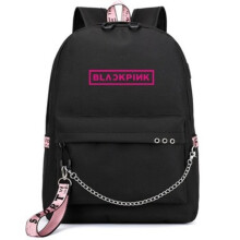 (Black)Blackpink Canvas-Rucksack mit Reißverschluss, mehrere Fächer, große Kapazität, wasserdicht.