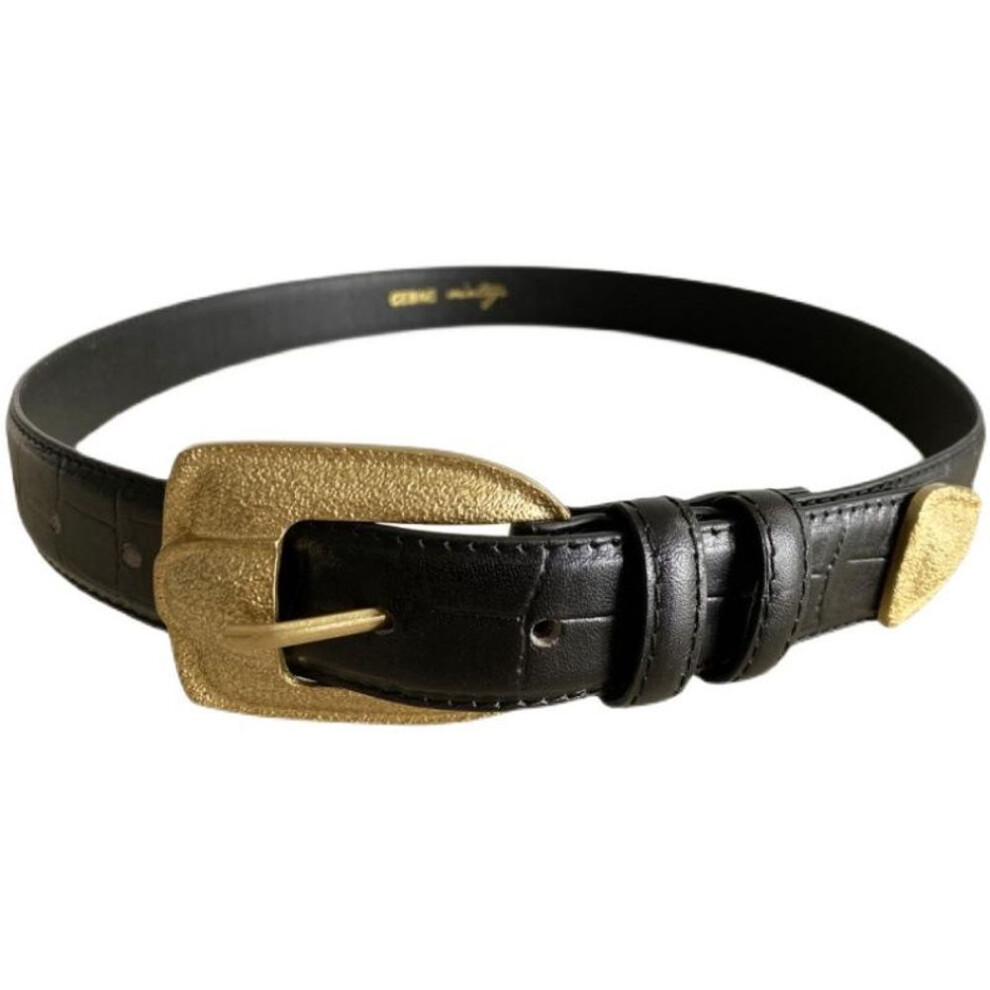 (90cm x 3cm) Vintage Gold Buckle French Leather Belt - Wide Cowhide Women's Fashion Accessory