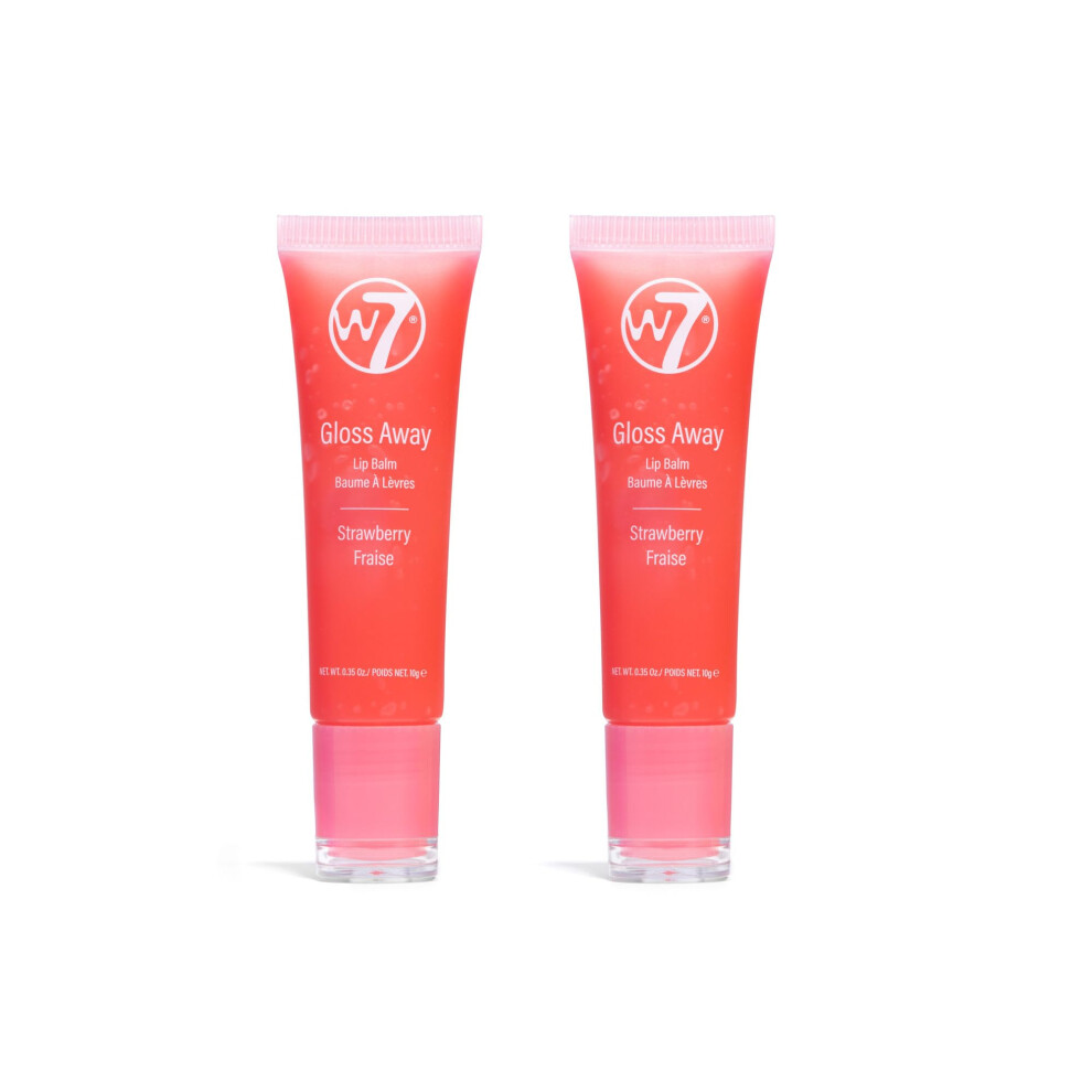 W7 Gloss Away Lip Balm - 2 Piece Set - Nourishing Lip Balm Formula With Shea Butter - Strawberry