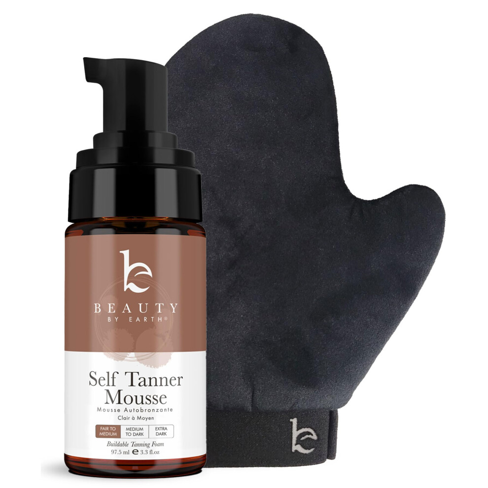 Sch Nheit Von Earth Self Tanner Tanning Mousse Kit - Usa Made With Natural & Organic Ingredients Self Tanner Mousse And Mitt Self Tan Kit Fake Tan Tanning Fo
